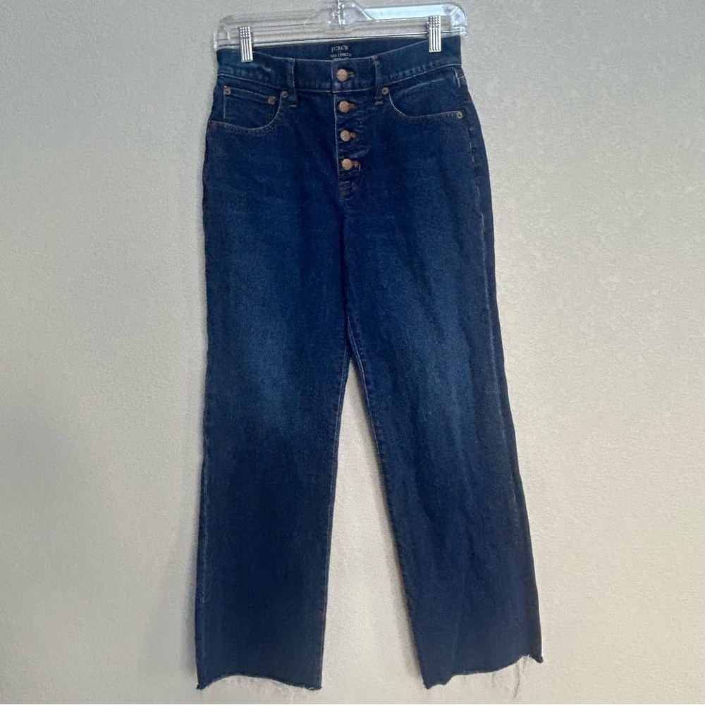 J.Crew Women’s Jeans‎ Size 25 Full Length Wide-Leg Dark Blue Denim Pants Raw Hem